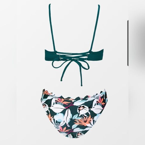 Cupshe Green Scalloped Edge V-Neck Printed Bottom Bikini size XL - Picture 2 of 8